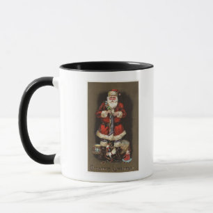 Sankt, die Strumpf mit Nussknacker anfüllt Tasse
