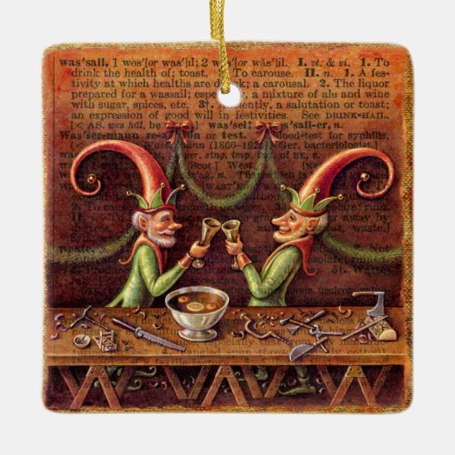 Sankt Elf-Verzierung, Wassail Keramikornament (Vorderseite)