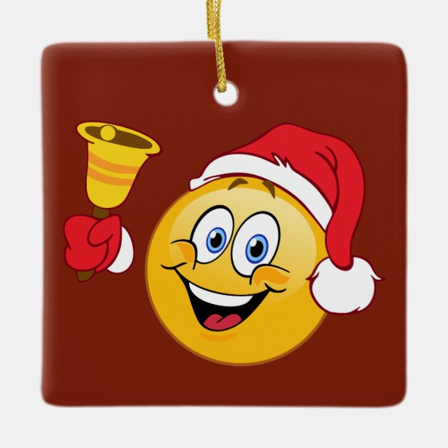 Sankt Emoji mit Bell-Weihnachtsverzierung Keramikornament (Vorderseite)