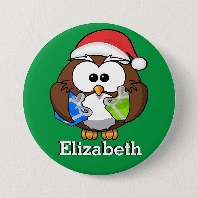 Sankt-Eulen-WeihnachtsStrumpf-Namen-Umbau Button (Vorderseite)
