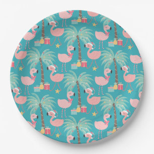 Sankt-Flamingos - Spaß-Aqua-tropischen Weihnachte Pappteller