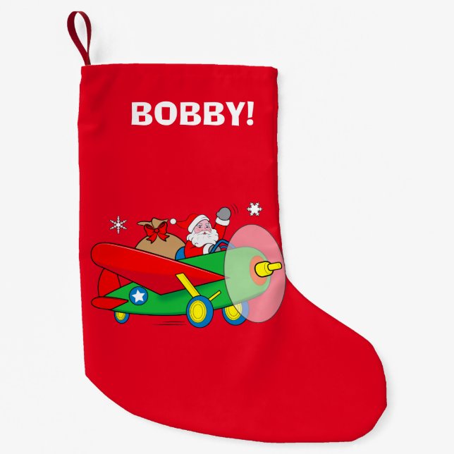 Sankt-Fliegen-Flugzeug mit dem Geschenk-Namen Kleiner Weihnachtsstrumpf (Vorderseite)