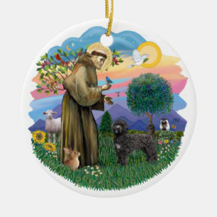 Sankt Franziskus - Portugiesischer Wasserhund (sch Keramik Ornament