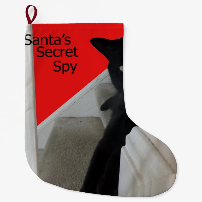 Sankt geheimer Spions-schwarze Katzen-Strumpf Großer Weihnachtsstrumpf (Vorderseite)