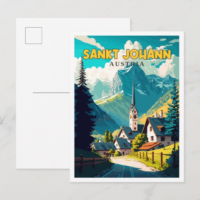 Sankt Johann Austria Vintage Illustration Postkarte (Vorne/Hinten)