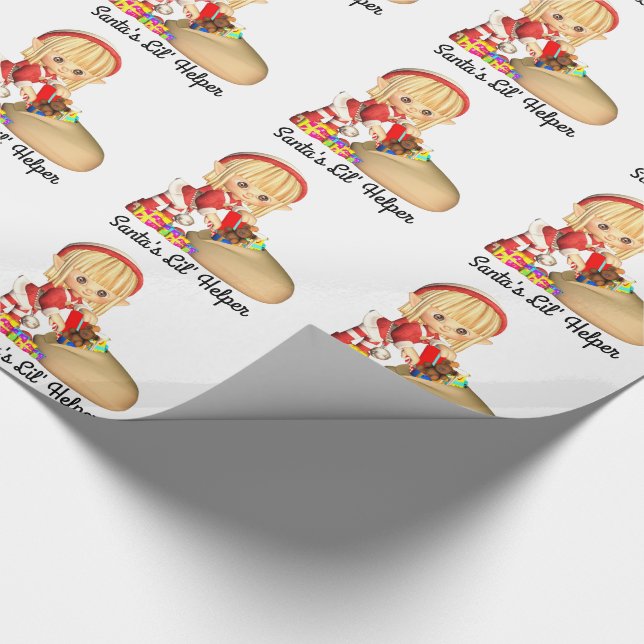 Sankt kleiner Helfer-roter Mädchen-Elf Geschenkpapier (Ecke)