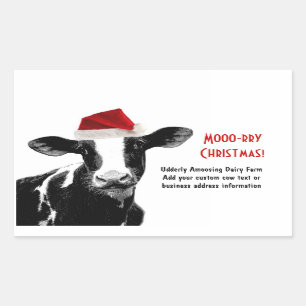 Sankt-Kuh - Milchkuh-tragende Weihnachtsmannmütze Rechteckiger Aufkleber
