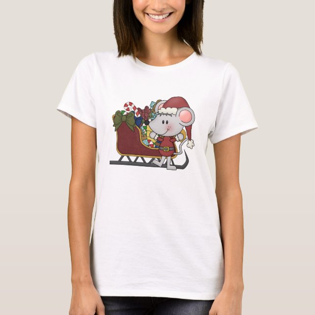 Sankt-Maus mit Schlitten T-Shirt (Vorderseite)