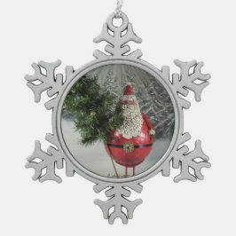 Sankt mit Baum Schneeflocken Zinn-Ornament