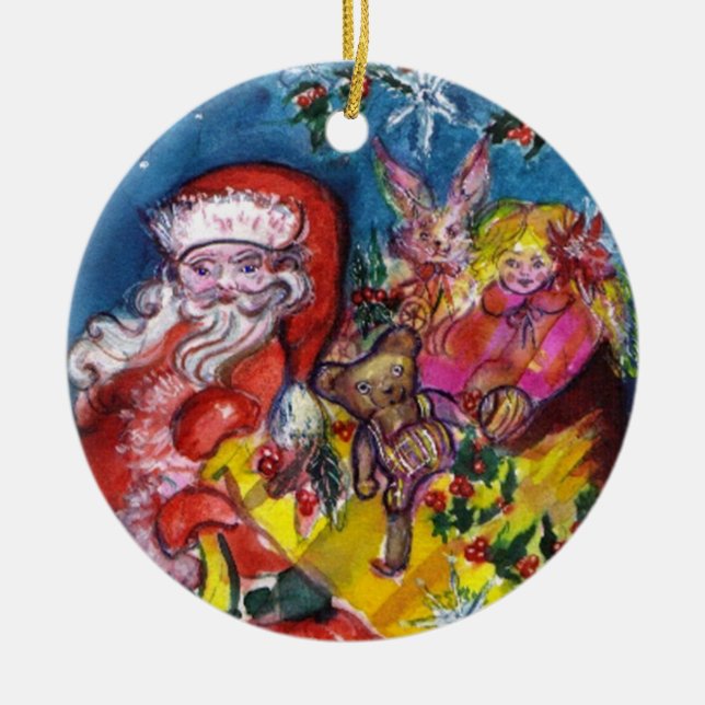SANKT MIT GESCHENKE UND SPIELWAREN Weihnachten Keramikornament (Vorne)