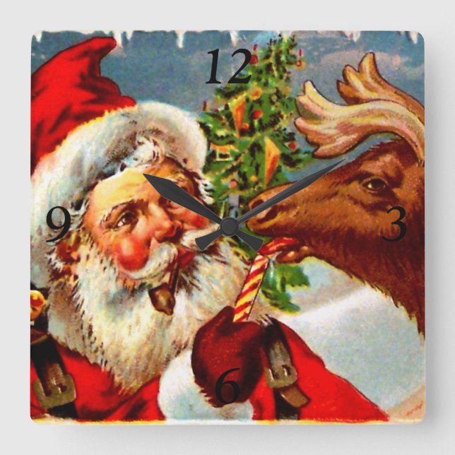 Sankt mit Ren Quadratische Wanduhr (Vorderseite)