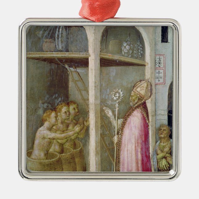 Sankt Nikolaus belebt die drei Kinder wieder Silbernes Ornament (Vorne)
