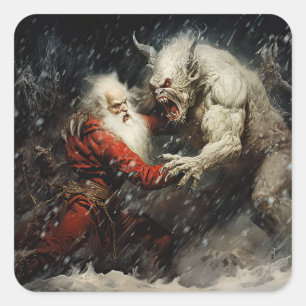 Sankt Nikolaus VS Krampus Quadratischer Aufkleber