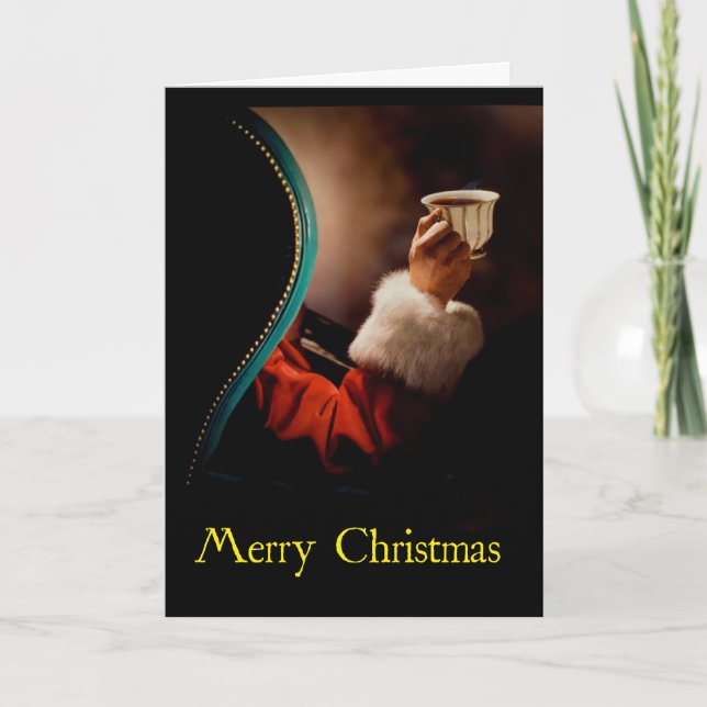 "Sankt nimmt eine Kaffeepause-" Weihnachtskarte Feiertagskarte (Vorderseite)
