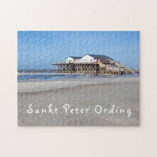 Sankt Peter Ording House auf Pfählen Foto mit Text