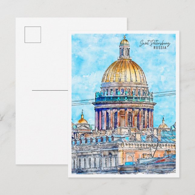 Sankt Petersburg Russland Jahrgang Reise Aquarell Postkarte (Vorne/Hinten)