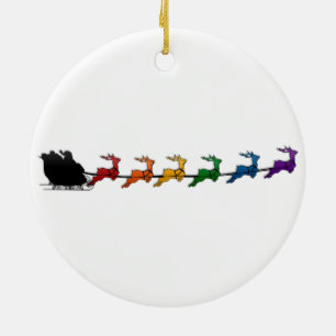 Sankt-Pferdeschlitten mit Regenbogen-Ren Keramik Ornament