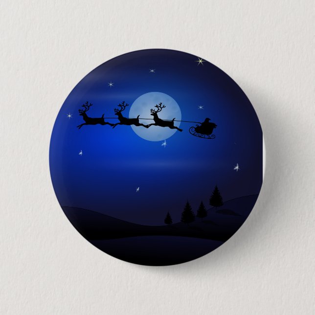 Sankt, Pferdeschlitten, Ren und Moonlit Landschaft Button (Vorderseite)