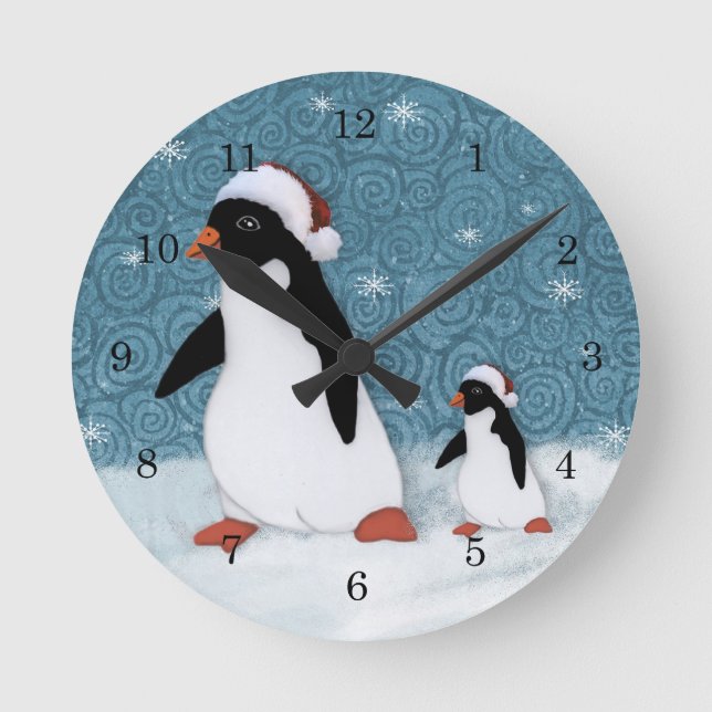 Sankt-Pinguin-Uhr Runde Wanduhr (Vorderseite)
