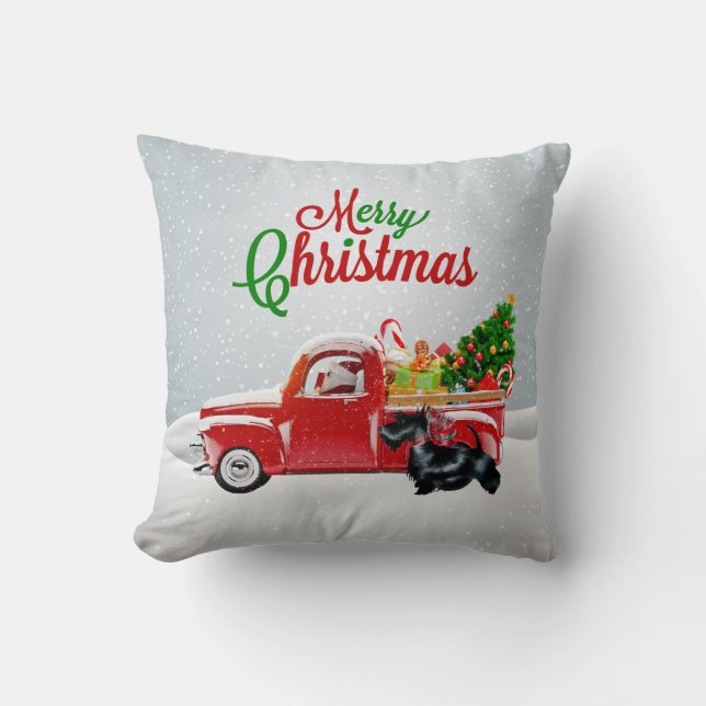 Sankt, roter LKW, Scottish-Terrier-Weihnachten Kissen (Vorderseite)