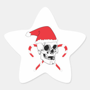 Sankt-Schädel mit Weihnachtshut Stern-Aufkleber