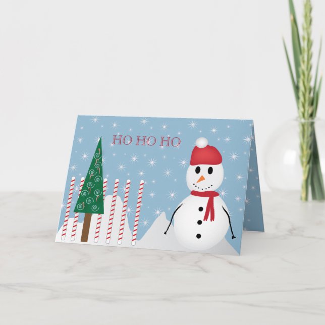 Sankt-Schneemann-Zuckerstange-Karte Feiertagskarte (Vorderseite)