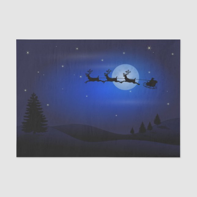 Sankt Sleigh-Silhouette im Mondschein Seidenpapier (Vorderseite)