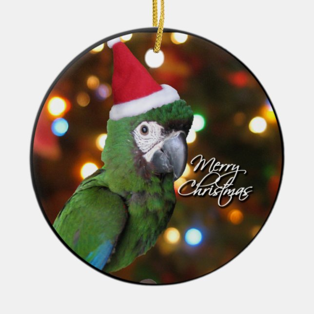 Sankt strenge Macaw-Weihnachtsverzierung Keramikornament (Vorne)