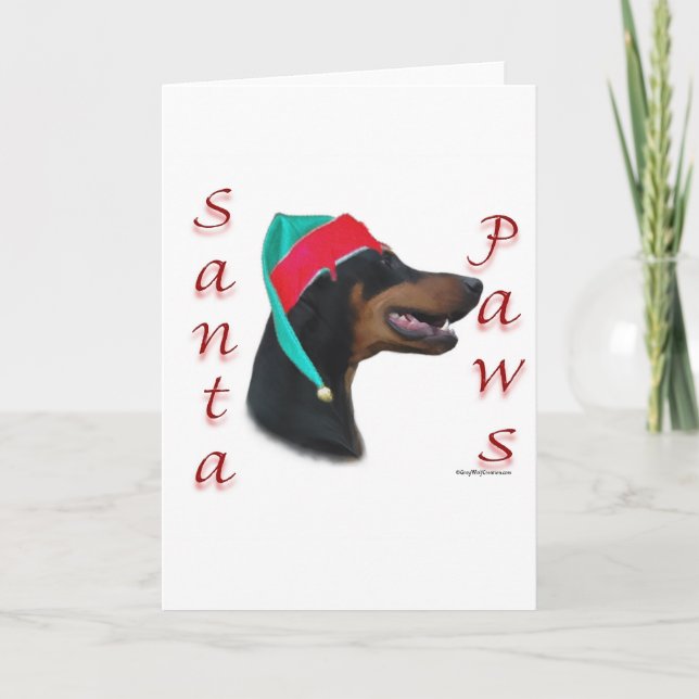 Sankt-Tatzen Dobermannpinscher-(Schwarzes) Feiertagskarte (Vorderseite)