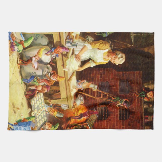 Sankt u. Frau Klaus u. die Elfe backen Plätzchen Handtuch (Horizontal)