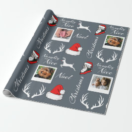 Sankt- u. Ren-Weihnachtsfamilien-Fotos Geschenkpapier