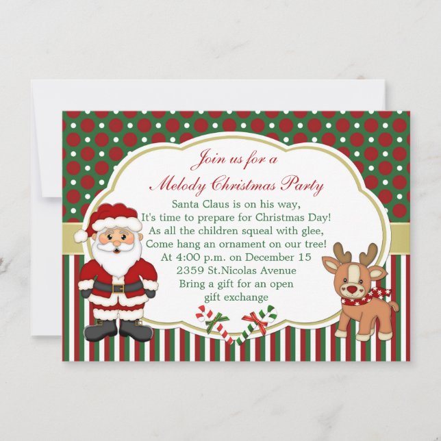 Sankt und candycanes WeihnachtsParty Einladung (Vorderseite)