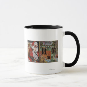 Sankt und Kinder, die oben Kamin schauen Tasse