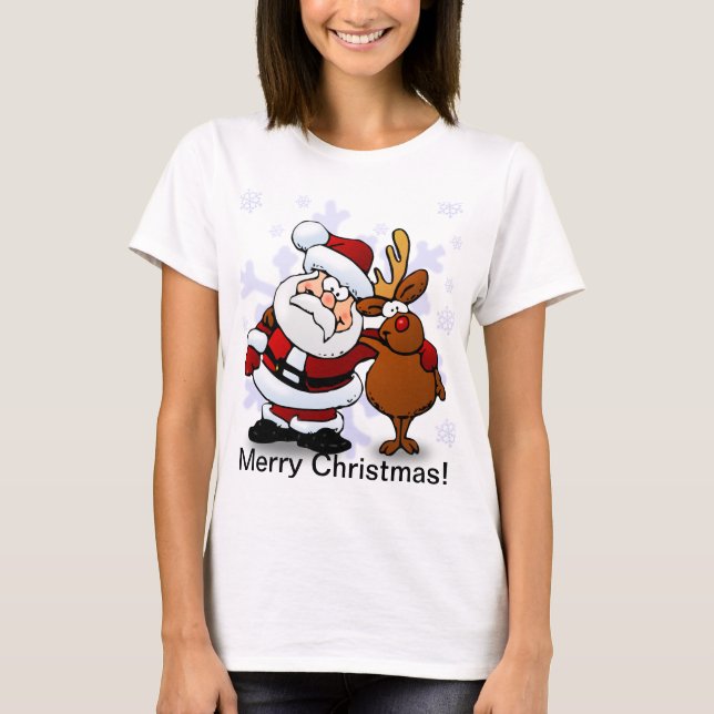Sankt- und Ren-Weihnachten T-Shirt (Vorderseite)