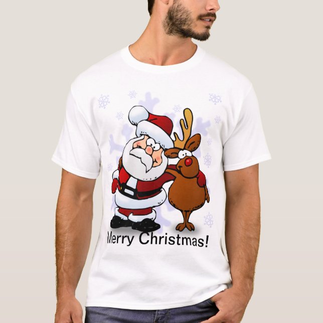 Sankt- und Ren-Weihnachten T-Shirt (Vorderseite)