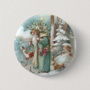 Sankt- und Waldtier-Vintages Weihnachten Button