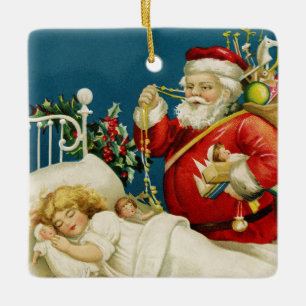 Sankt und wenig Schlafenmädchen-Weihnachten Keramikornament