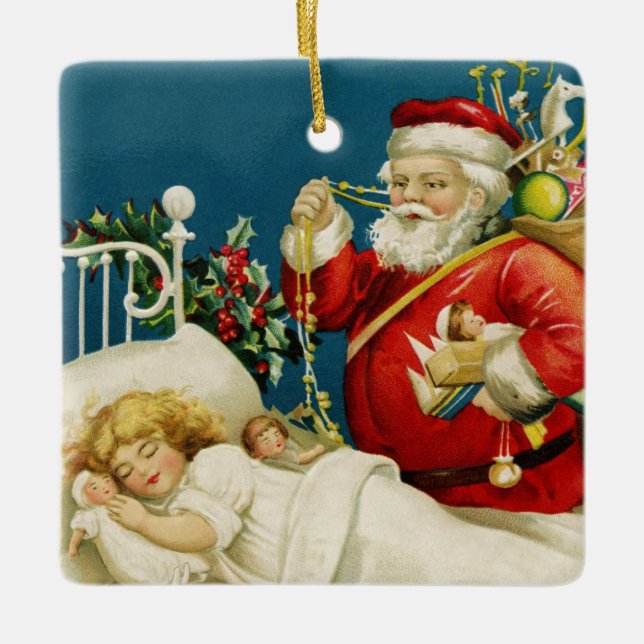 Sankt und wenig Schlafenmädchen-Weihnachten Keramikornament (Vorderseite)