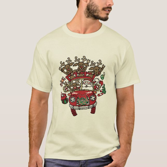 Sankt Woody und sein Ren-WeihnachtsCartoon T-Shirt (Vorderseite)