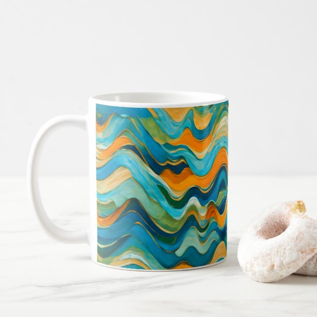 Sanlúcar Blue Green Orange Waves Kaffeetasse (Mit Donut)