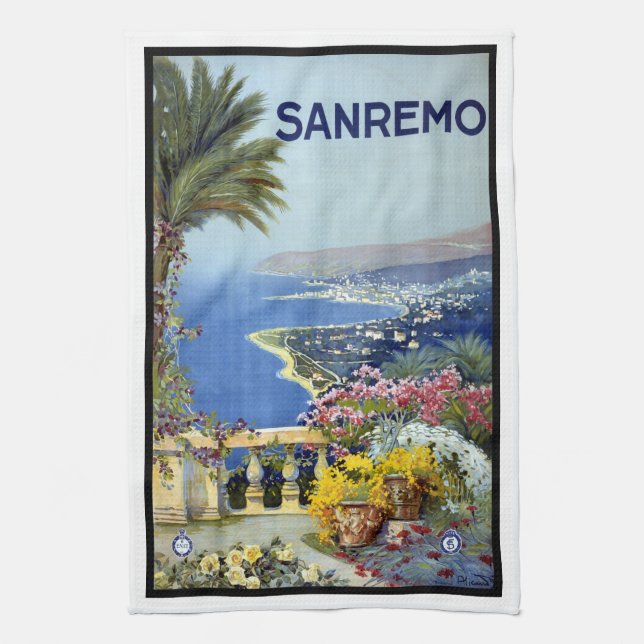 Sanremo, Italien, Italienische Riviera Geschirrtuch (Vertikal)