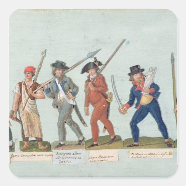Sans Culotte Lighting his Pipe Quadratischer Aufkleber (Vorderseite)