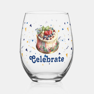 Sans Pied Célébrez, Confetti et Gâteau Verre à Vin Stemless