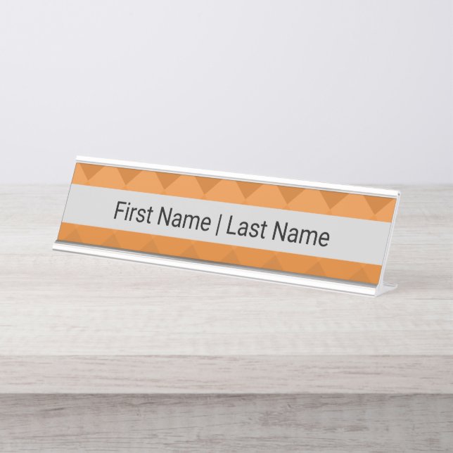 Sans Serif Font Gris Orange Desk Nom Plaque (Devant)