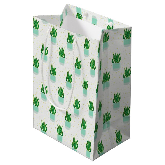 Sansevieria Schlange Pflanze drucken Mittlere Geschenktüte (Vorderseite Schrägansicht)