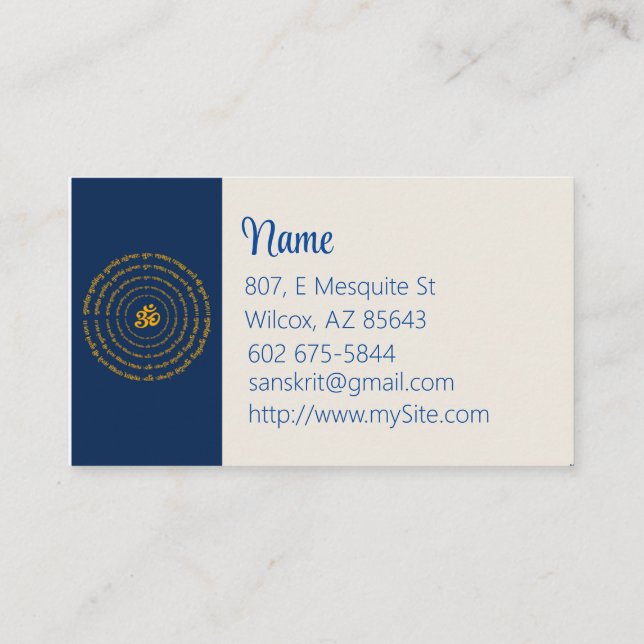Sanskrit Business Card Visitenkarte (Rückseite)