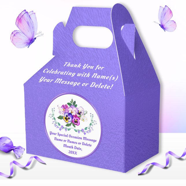 Sansy Lilac personnalisé, Ballotins de fleurs (Pansy Birthday or Pansy Wedding Floral Favor Box. Pansies party. Personalized, Flower Favour Box.)