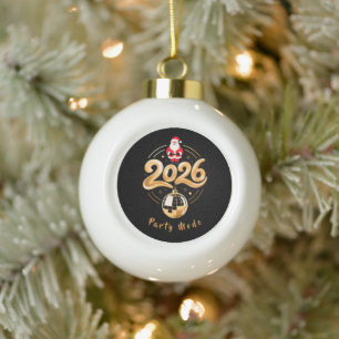 Santa 2026 Party-Modus Gold Disco Weihnachten Keramik Kugel-Ornament