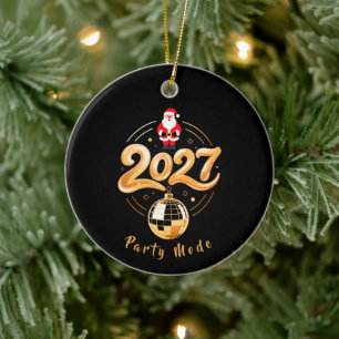 Santa 2027 Party-Modus Gold Disco Weihnachten Keramik Ornament