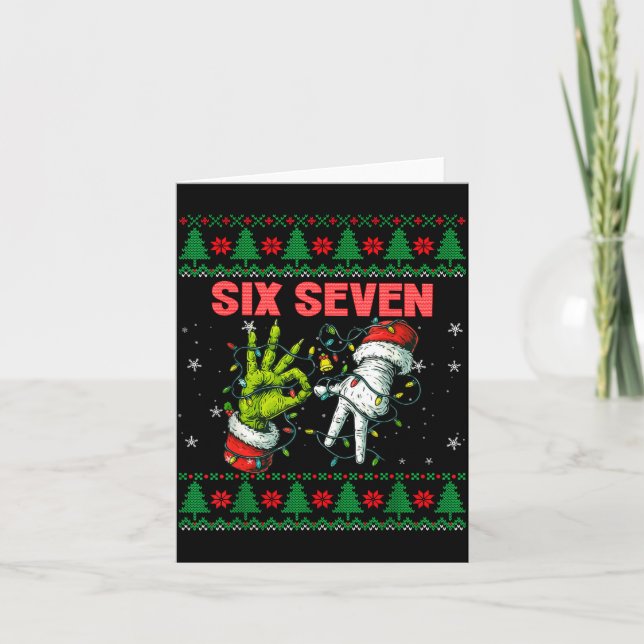 Santa 67 Christmas Ugly Sweater Fingers Six Seven  Karte (Vorderseite)